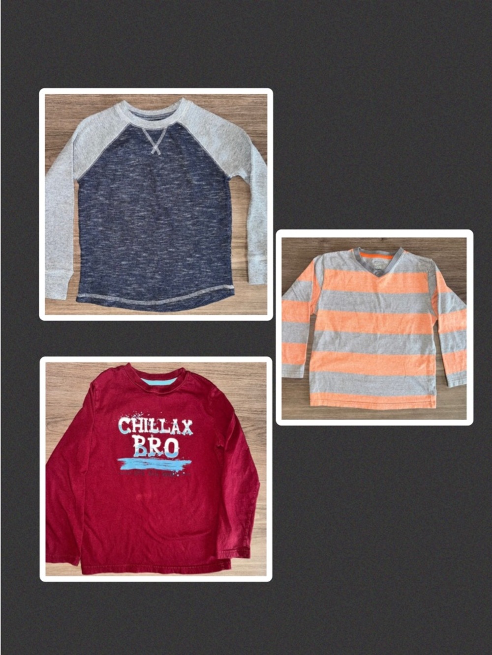 🔥Kids Long Sleeve Shirt Lot - Gray/blue, Red, and Orange/gray, size 6/7